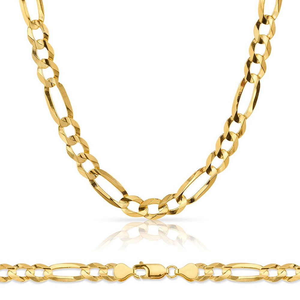 10k Gold 10.25mm Open Figaro Chain 26 Inches